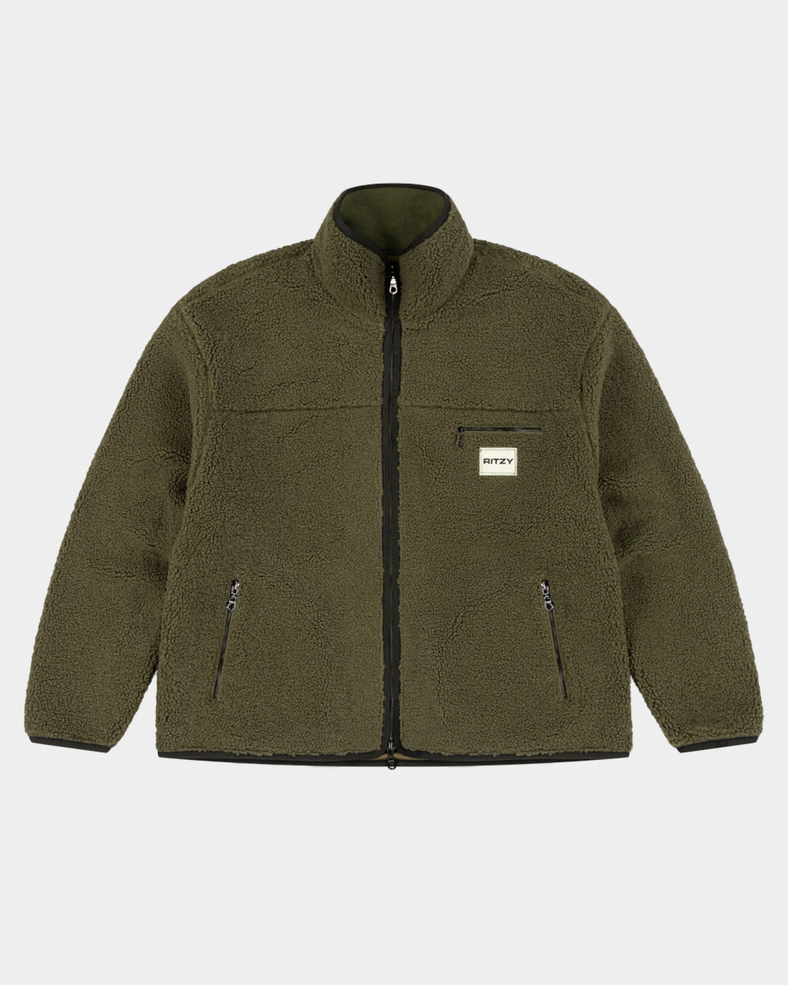 Deep Pile Fleece Jacket - Military Green - Ritzy Lifestyle