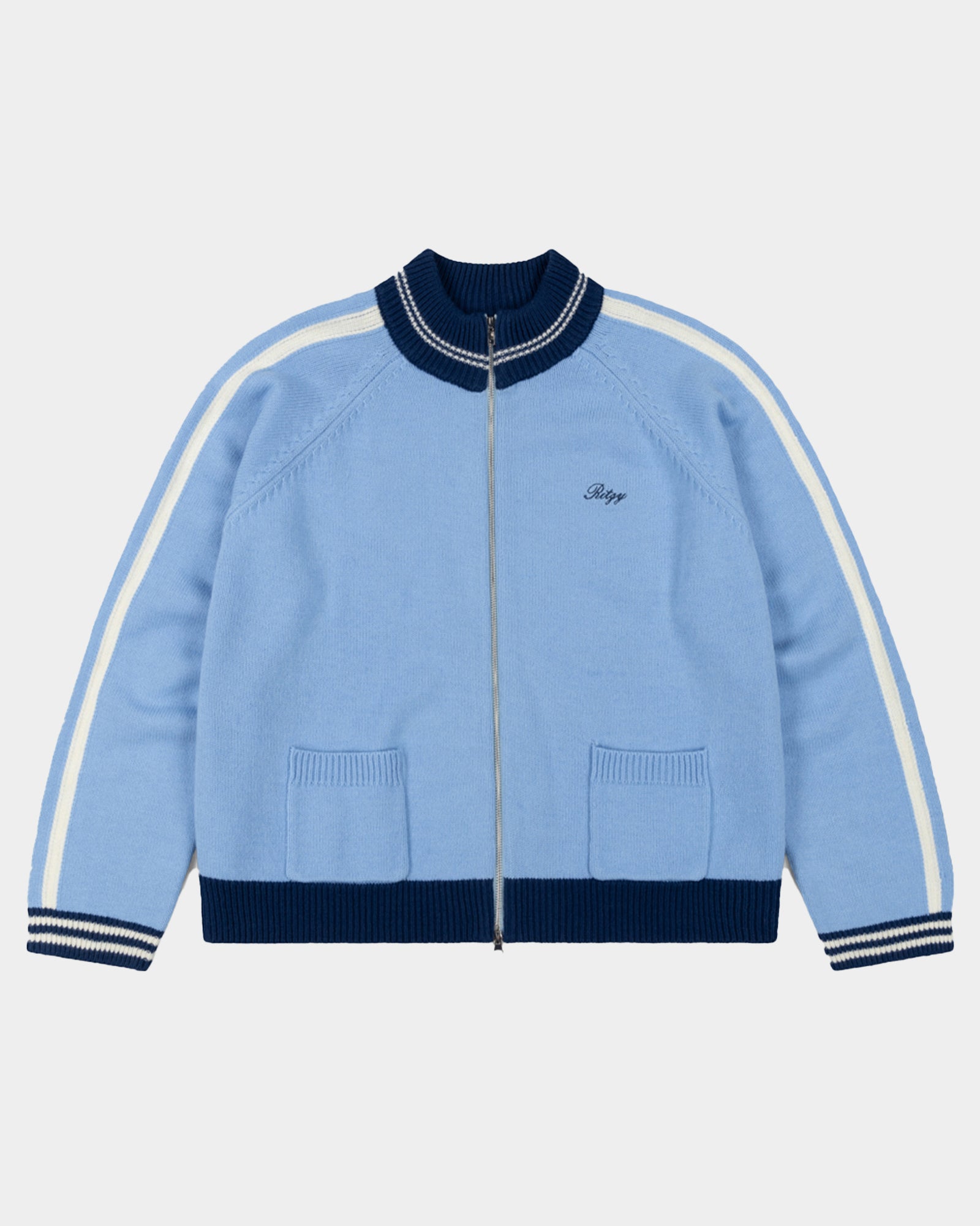 Knit Track Jacket - Powder Blue - Ritzy Lifestyle