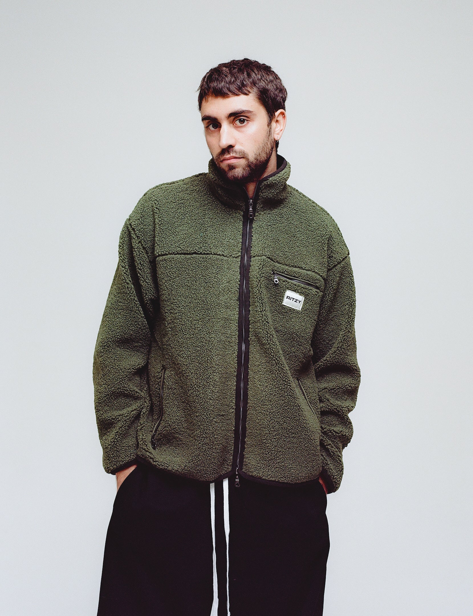 Deep Pile Fleece Jacket - Military Green