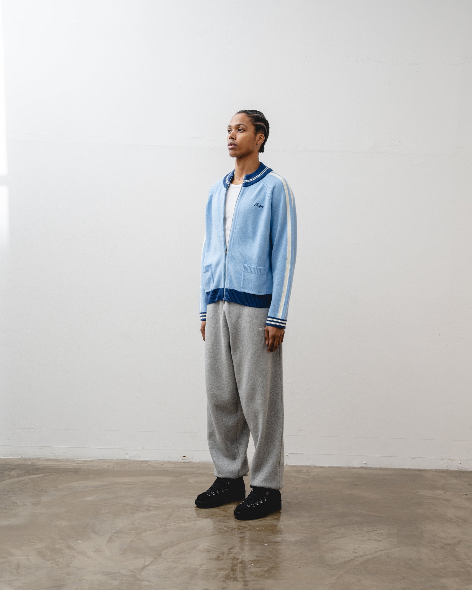 Knit Track Jacket - Powder Blue - Ritzy Lifestyle