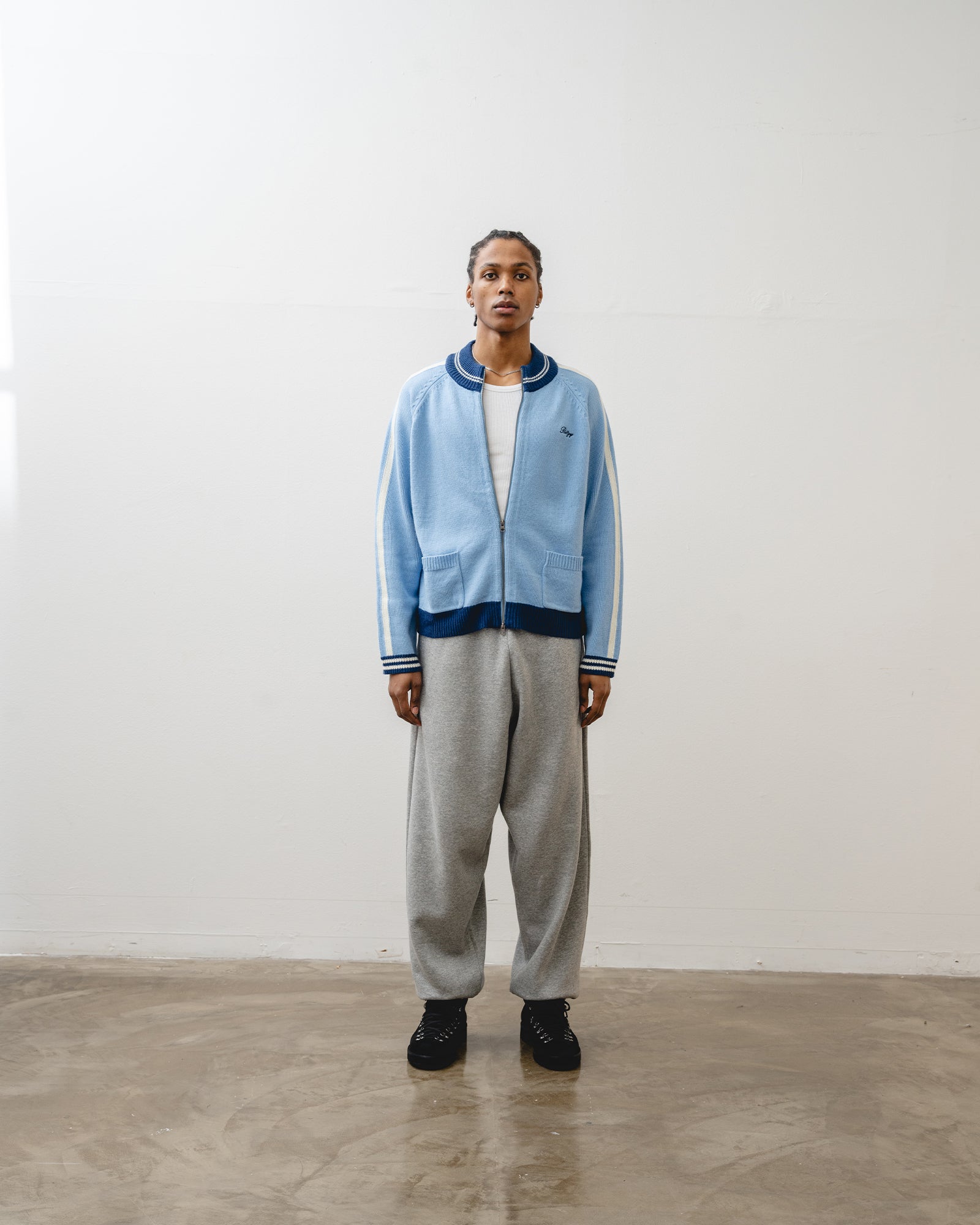 Knit Track Jacket - Powder Blue - Ritzy Lifestyle